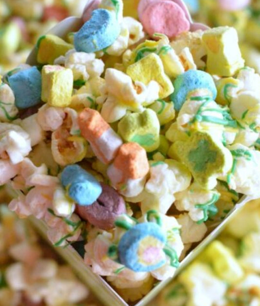NEW Lucky Korn! 🌈🍿 Indulge in a magically delicious treat featuring white chocolate drizzle and Lucky Marshmallows! 🌟 Hurry, these treats won't last - limited quantitie
