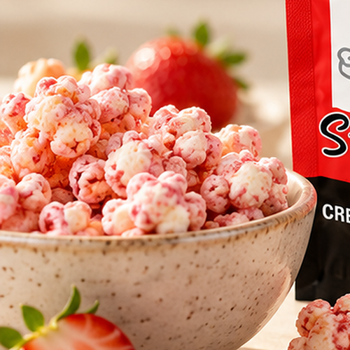 Strawberry Cheesecake Popkorn close-up