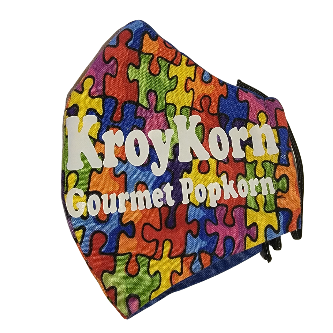 KroyKorn Autisum Awarness Mask at $19.99 only from Kroy Korn Gourmet Popcorn